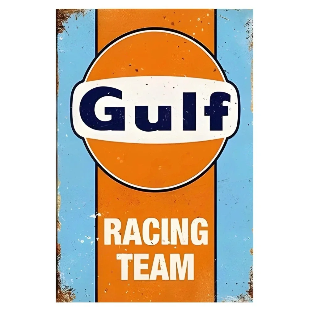 Brand New Vintage Gulf Racing 8x12 Sign Weatherproof Aluminum Garage Man Cave